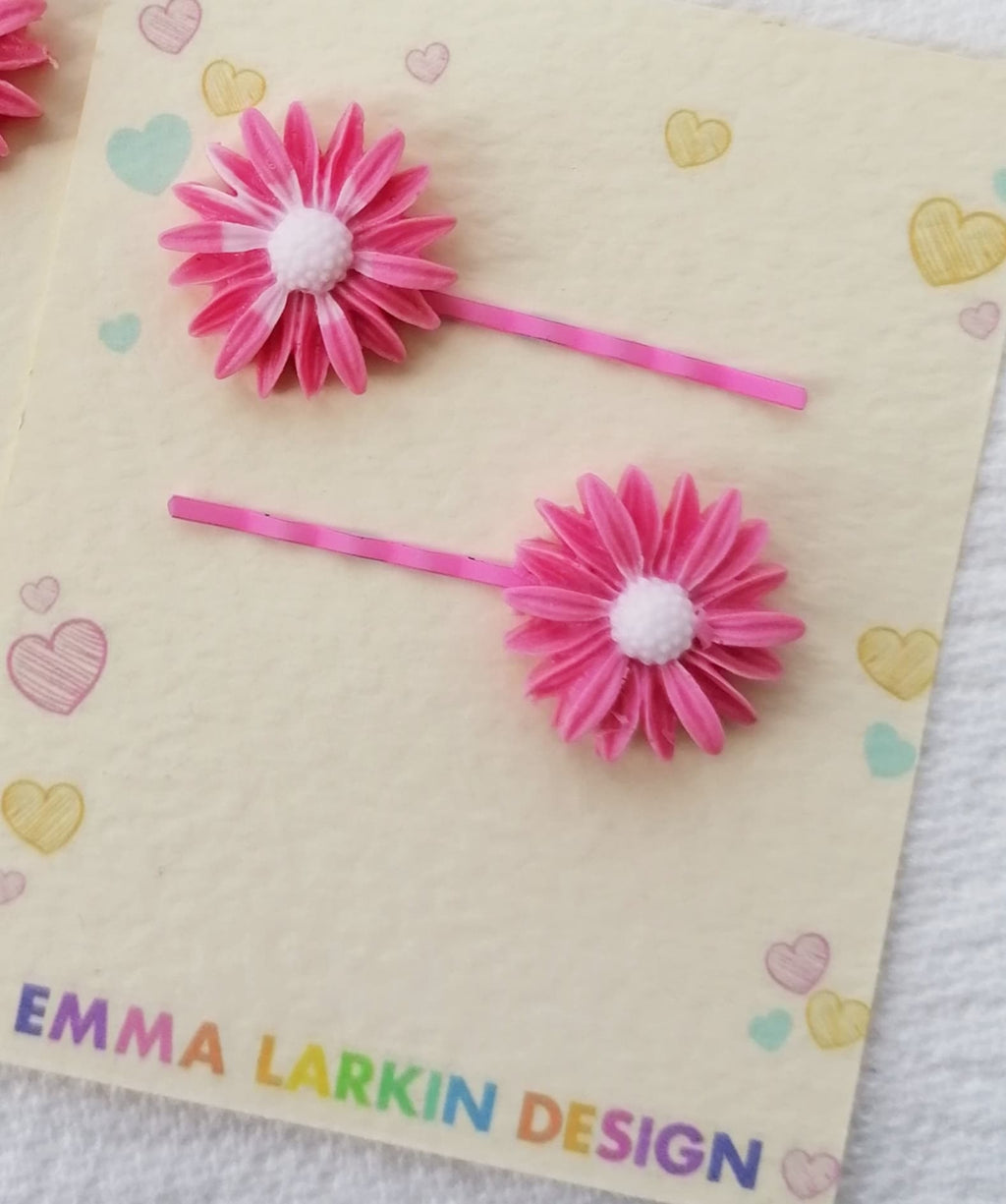 Pink & White Flower Hairclips