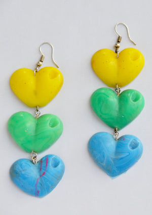 Yellow, Green and Blue Drop Your Lover Drop Love Heart Earrings