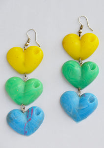 Yellow, Green and Blue Drop Your Lover Drop Love Heart Earrings