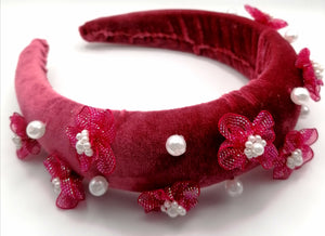 Flower Pearl Velvet Upcycled Headband