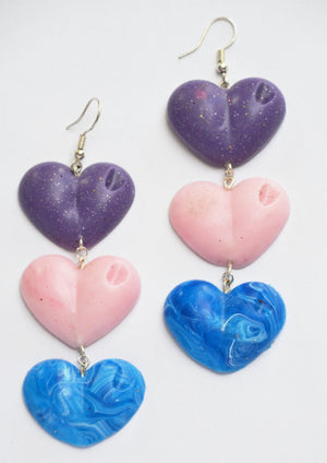 Purple, Pink and Marble Blue Drop Your Lover Love Heart Earrings